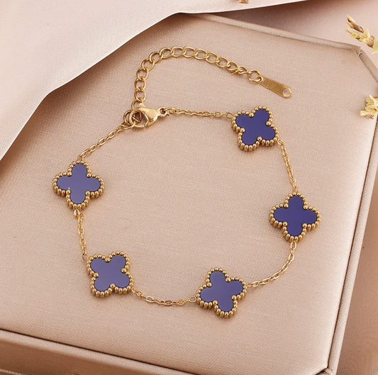 Bracelet trèfles doré"BLEU"