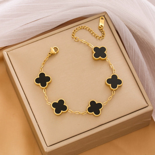 Bracelet trèfles doré "noir"