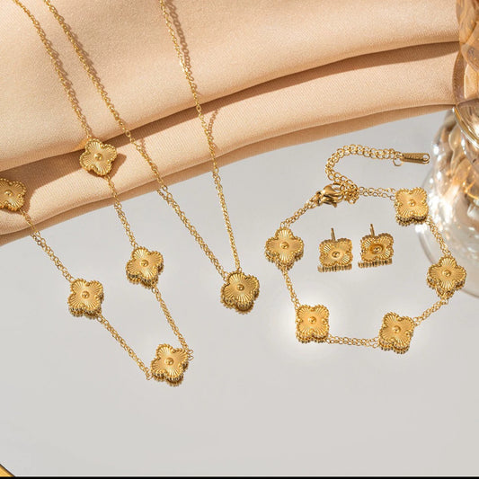 Pack trèfles (bracelet+boucles d'oreilles+collier) OR